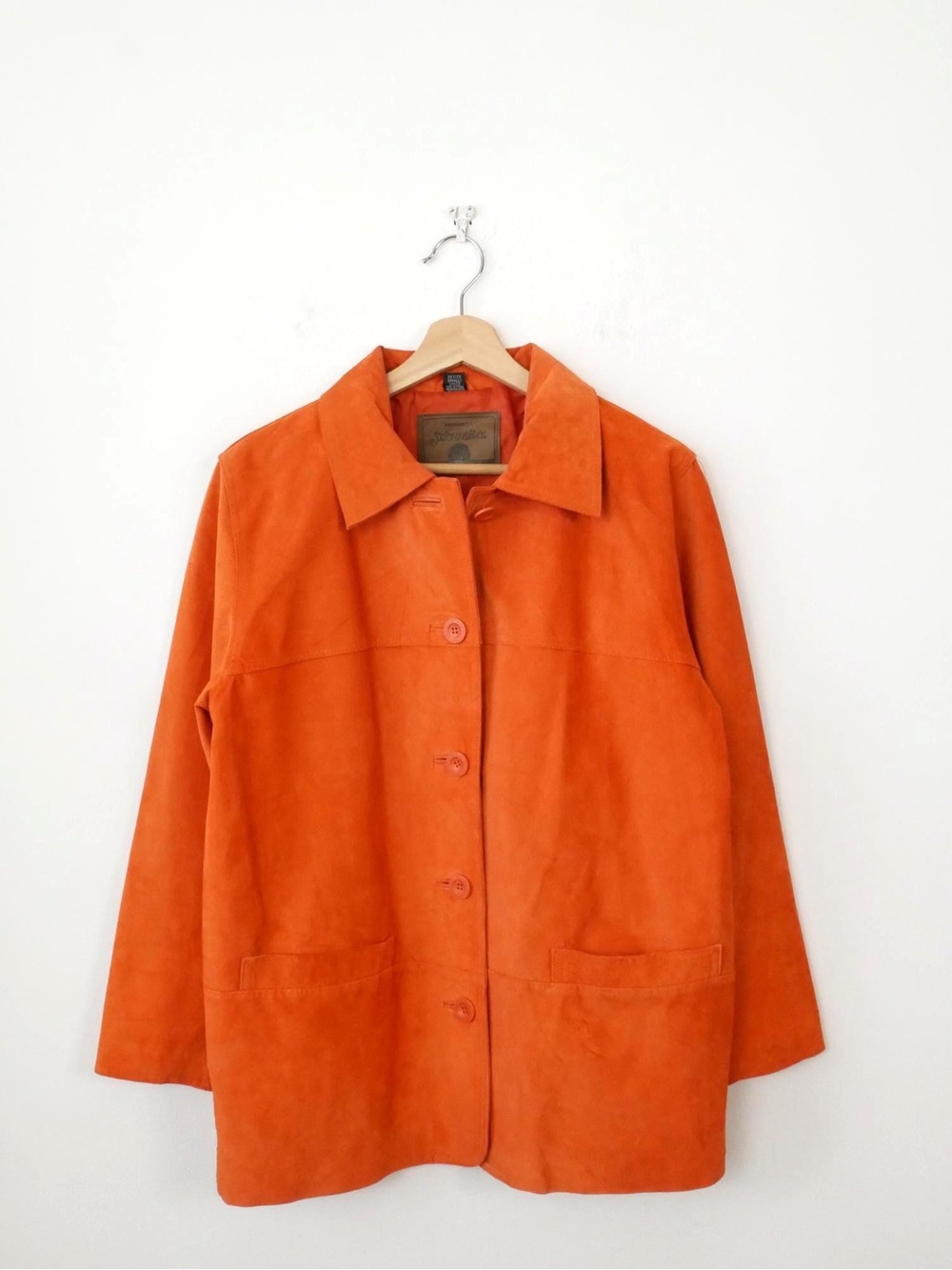 Vintage 90s St.John's Bay Women's Washable Suede Button down Jacket/Orange
